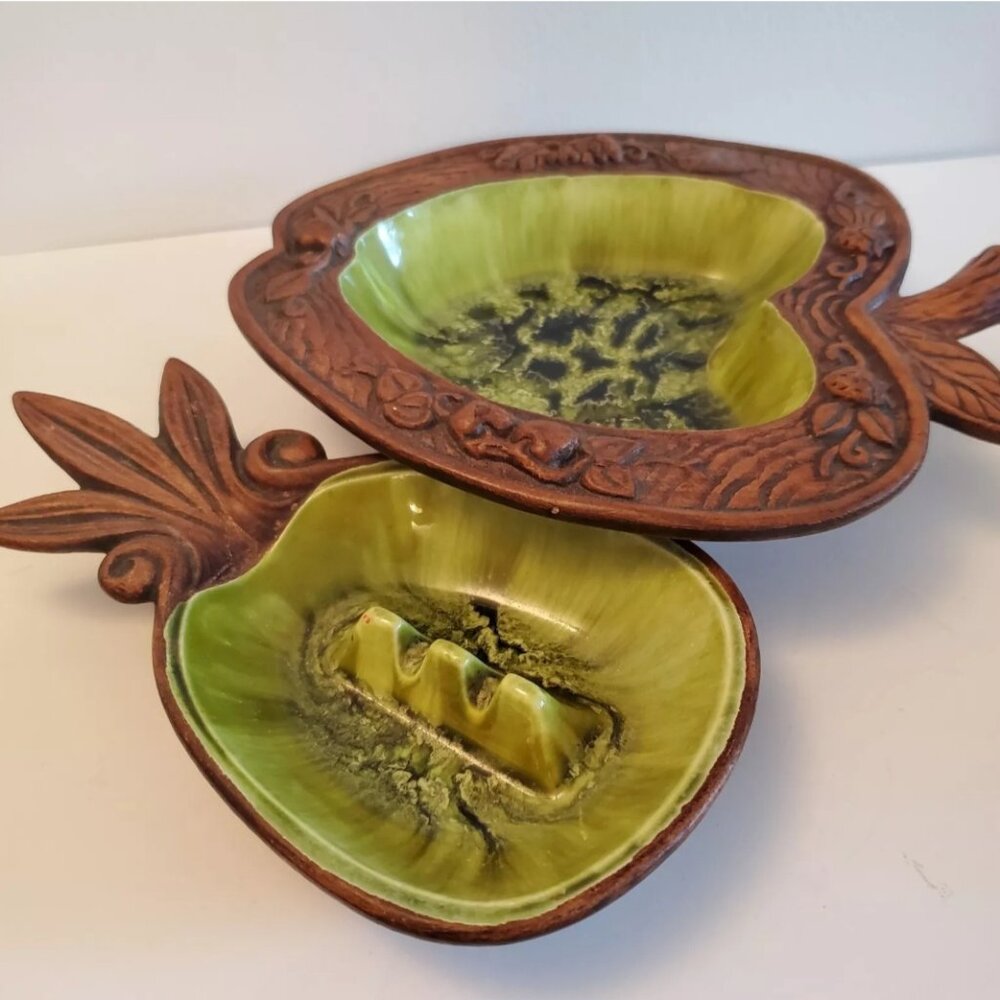 Treasure Craft Ceramic Pineapple Ashtray & apple trinket MCM Hawaii Tiki